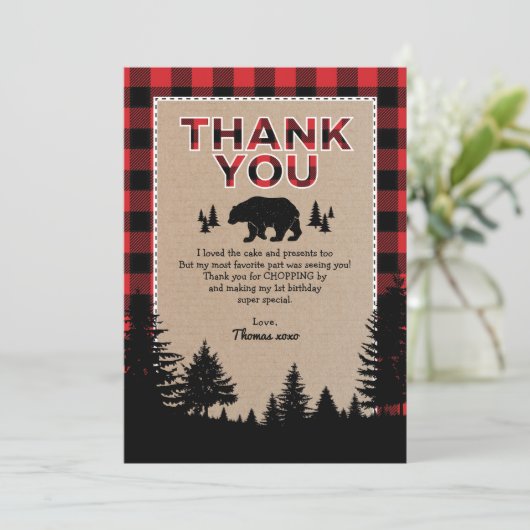 ベアーランバージャックワイルドワン誕生日サンキューカード 招待状 (スタンド正面)