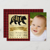 ベアーランバージャック1st誕生日パーティの招待状 招待状 (正面/裏面)