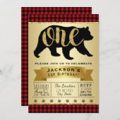 ベアーランバージャック1st誕生日パーティの招待状 招待状 (正面/裏面)