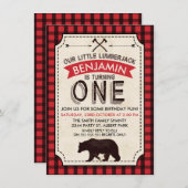 ベアーランバージャック1st誕生日招待状 招待状 (正面/裏面)