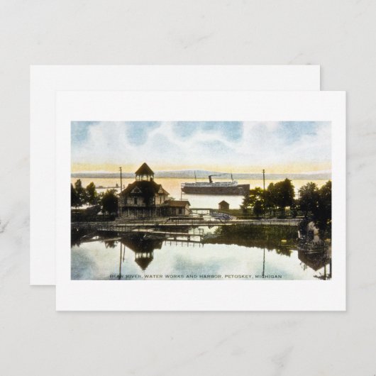 ベアーリバー、水道施設と港、ペトスキー、ミシガン ポストカード (正面/裏面)