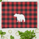 ベアーレッドとブラックバッファローチェックキッチンタオル キッチンタオル (折り畳み)