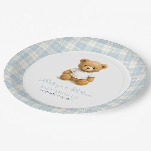 ベアー名門私立校風のブループライド赤んモダン坊シャワー ペーパープレート (アングル)