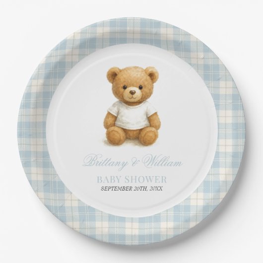 ベアー名門私立校風のブループライド赤んモダン坊シャワー ペーパープレート (正面)