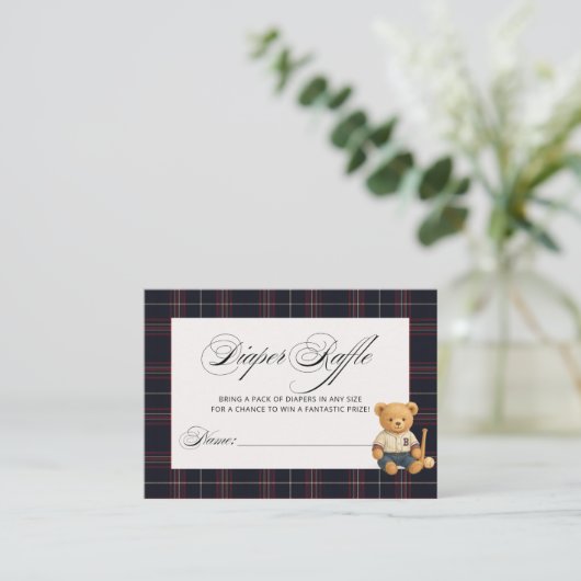 ベアー名門私立校風のベースボールベビーシャワーおむつラッフル エンクロージャーカード (スタンド正面)
