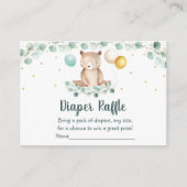 ベアー緑の金ゴールドベビーシャワーおむつラッフル エンクロージャーカード (正面)