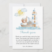 ベアー航海のウォーター色のボート赤ちゃんシャワー サンキューカード (正面)