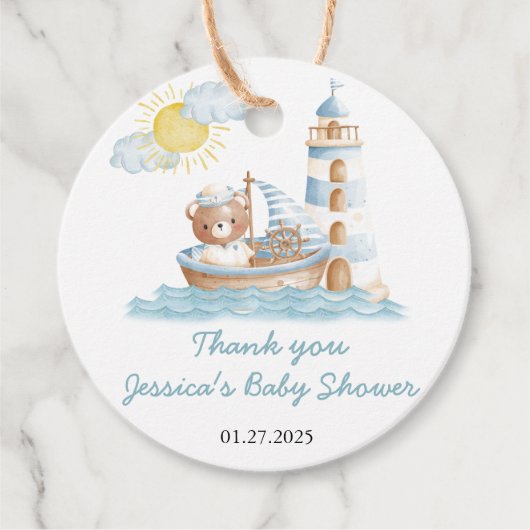 ベアー航海のウォーター色のボート赤ちゃんシャワー フェイバータグ (正面)