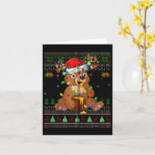 ベアー醜いセータークリスマスライツサンタハットベアークリス カード (黄色い花)
