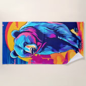 ベアー鮮やかアート ビーチタオル (正面)