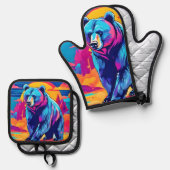 ベアー鮮やかアート 鍋つかみ&鍋敷きセット (正面/裏面)