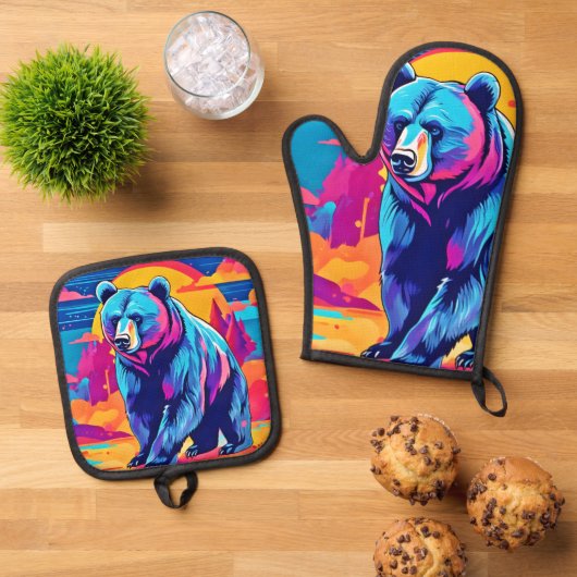ベアー鮮やかアート 鍋つかみ&鍋敷きセット (トップダウン)