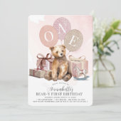 ベアー・イ1歳の誕生日ベアーピンクバルーンガール 招待状 (スタンド正面)