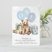 ベアー・イ1歳の誕生日ベアーブルーバルーンボーイ 招待状 (スタンド正面)