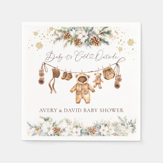 ベアーClothestLineコールド外ベビースシャワー スタンダードカクテルナプキン (正面)