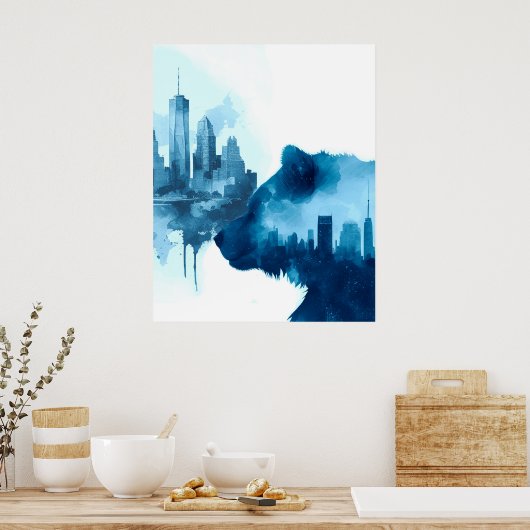 ベア抽象芸術ウォーターカラーアート ポスター (キッチン)