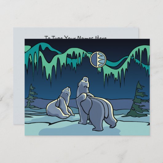 ベア招待状パーソナライズされたポーラベアアートカード 招待状 (正面/裏面)