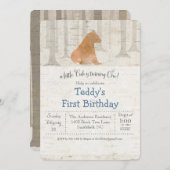 ベア樺の木ファースト1歳招待状 招待状 (正面/裏面)