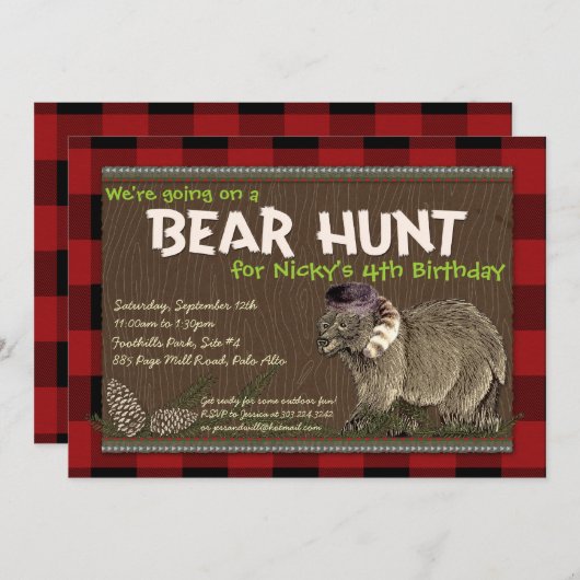 ベア狩りアドベンチャーパーティの招待状 招待状 (正面/裏面)