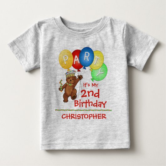 ベア王室の2回目の誕生日パーティーカスタム ベビーTシャツ (正面)