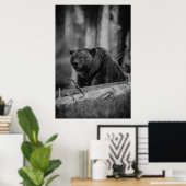 ベア白黒フォトモダンキャ素朴ビン ポスター (ホームオフィス)
