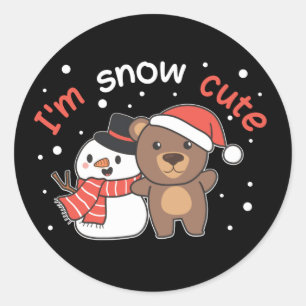 ベア私は雪かわいい雪だるま雪パンクラシックラウンド ラウンドシール