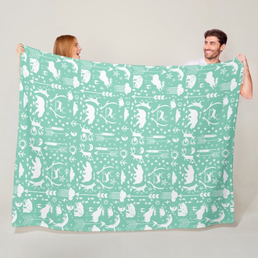 ベア素朴キツネディアラクーンフォークアートパターン フリースブランケット (インサイチュ)