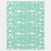 ベア素朴キツネディアラクーンフォークアートパターン フリースブランケット (正面)