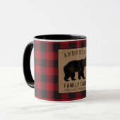 ベア素朴ファミリーキャビン赤バッファロープレイドバーラップ マグカップ (正面左)