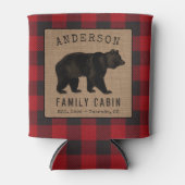 ベア素朴ファミリーキャビン赤バッファロープレイドバーラップ 缶クーラー (正面)