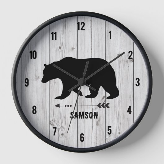 ベア素朴ファームハウスホワイトプランクキャビン 壁時計 (正面)