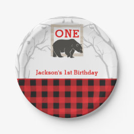 ベア素朴プレイドベビーシャワーパーティー結婚ズ ペーパープレート