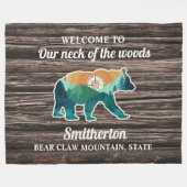 ベア素朴マウンテンズコンパスファミリー名歓迎 フリースブランケット (正面(横))