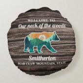 ベア素朴マウンテンズコンパスファミリー名歓迎 ラウンドクッション (裏面)