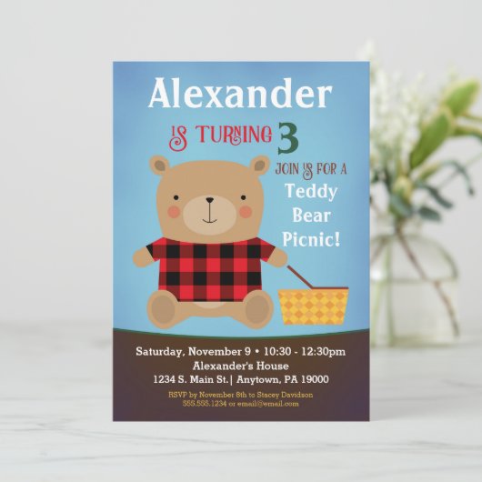 ベア誕生日招待状テディベアピクニックボーイ 招待状 (スタンド正面)
