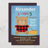 ベア誕生日招待状テディベアピクニックボーイ 招待状 (正面/裏面)