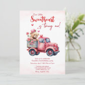 ベア赤いハートトラック誕生日 招待状 (スタンド正面)