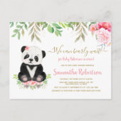ベア赤面ピンクローズフローラガールベビーシャワー インビテーションポストカード (正面)