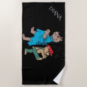 ベア踊りビーチ子供へタオル。名前をカスタムする。 ビーチタオル (正面)