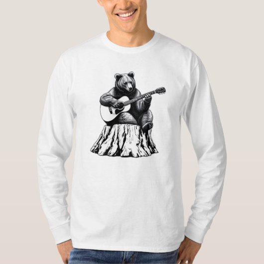 ベア遊スAcustic Guitar – ロングスリーブTシャツ Tシャツ (正面)