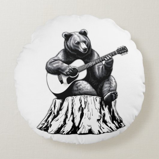 ベア遊ズギターラウンド装飾用クッション ラウンドクッション (正面)