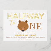 ベア金ゴールド6ヶ月ベビーハーフ誕生日 箔招待状 (正面)