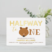 ベア金ゴールド6ヶ月ベビーハーフ誕生日 箔招待状 (立ち正面)