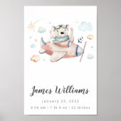 ベア飛行機ベビー誕生統計ポスパーソナライズされたター ポスター (正面)