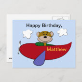 ベア飛行機誕生日 ポストカード (正面/裏面)