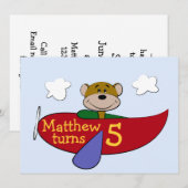 ベア飛行機誕生日 招待状 (正面/裏面)