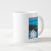 ベア魚釣りインリバー-アラスカ州ペテルブルグ ジャンボコーヒーマグカップ (正面右)