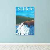 ベア魚釣りイン川 – シトカ，アラスカ キャンバスプリント (インサイチュ (ウッドフロア))