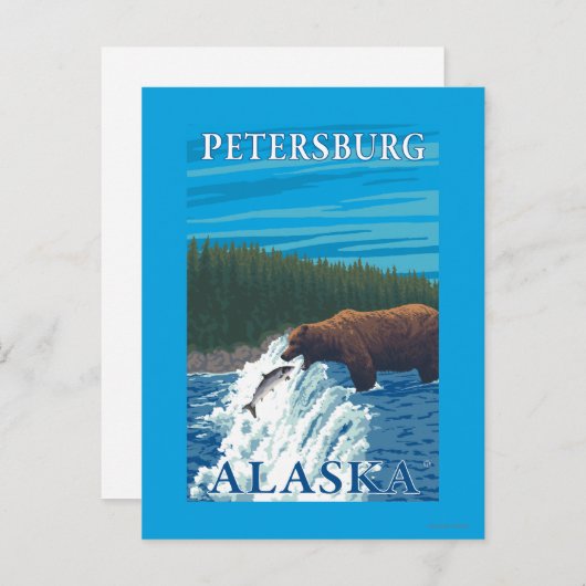 ベア魚釣りイン川 – ペテルブルク,アラスカ ポストカード (正面/裏面)