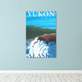 ベア魚釣りイン川 – ユーコン，アラスカ キャンバスプリント (インサイチュ (ウッドフロア))